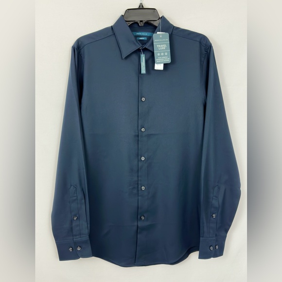 Perry Ellis Blue Travel Luxe Total Stretch Untucked Slim Fit Wicking Shi… - Picture 2 of 8